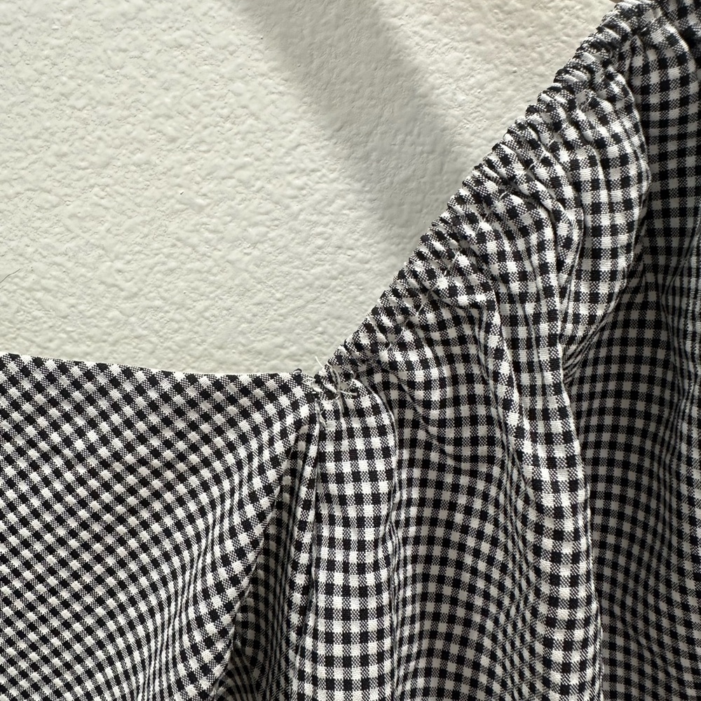Lulu's Black and White Gingham Mini Dress puff sleeves xs spring summer lined - Picture 5 of 6